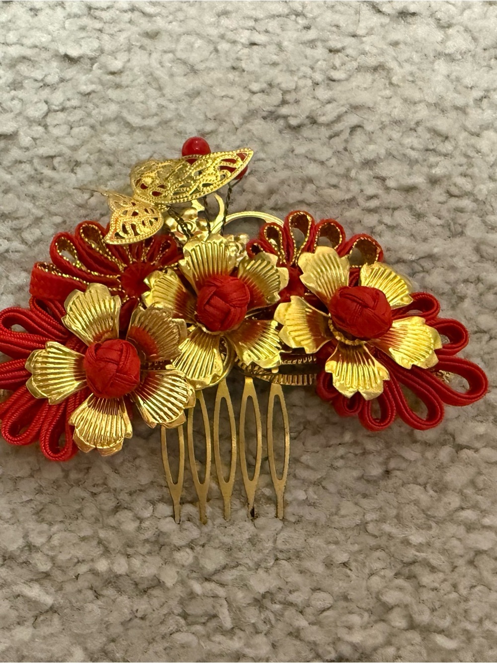 Ornate Gold & Red Bridal Hairpiece - Picture 6 of 8